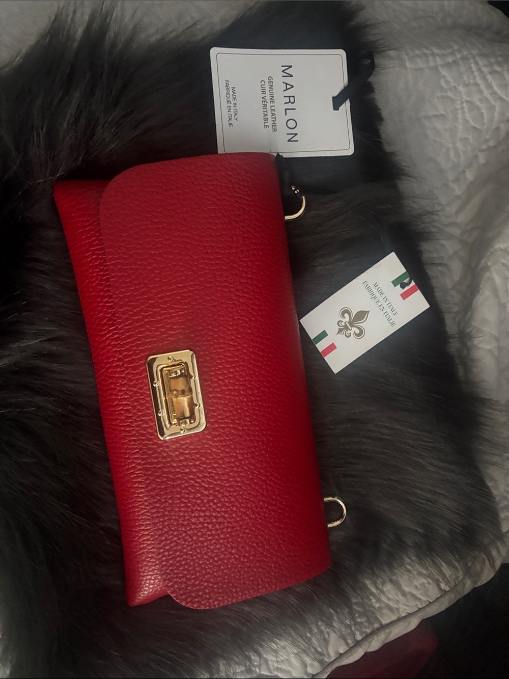 Made in Italy Red Leather Clutch with Gold bamboo Hardware